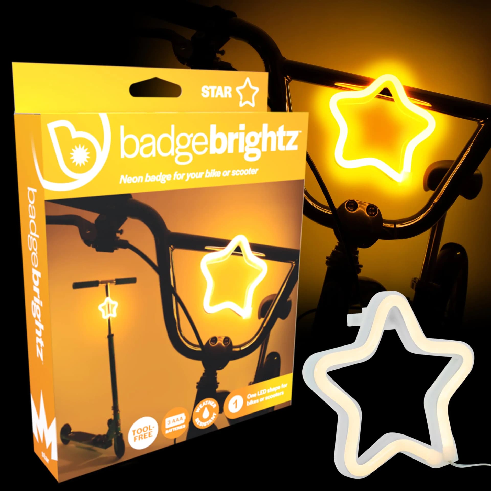Brightz BadgeBrightz Star Shaped LED Bike Light Cute Kids Bike Accessories for Girls Boys & Adults Unique Kids Bike Lights for Riding at Night Use on Scooter Bike Frame Light Headlight or Taillight