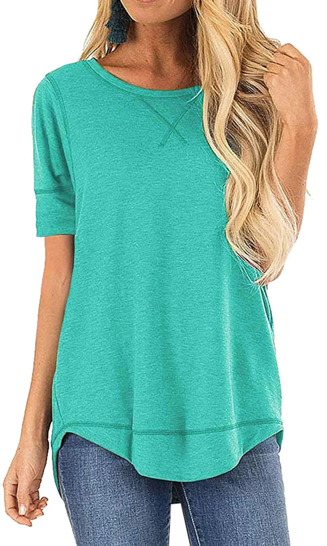 Blouses for Women Fashion 2023 Short Sleeve Shirts Side Split Loose Casual Summer Tops