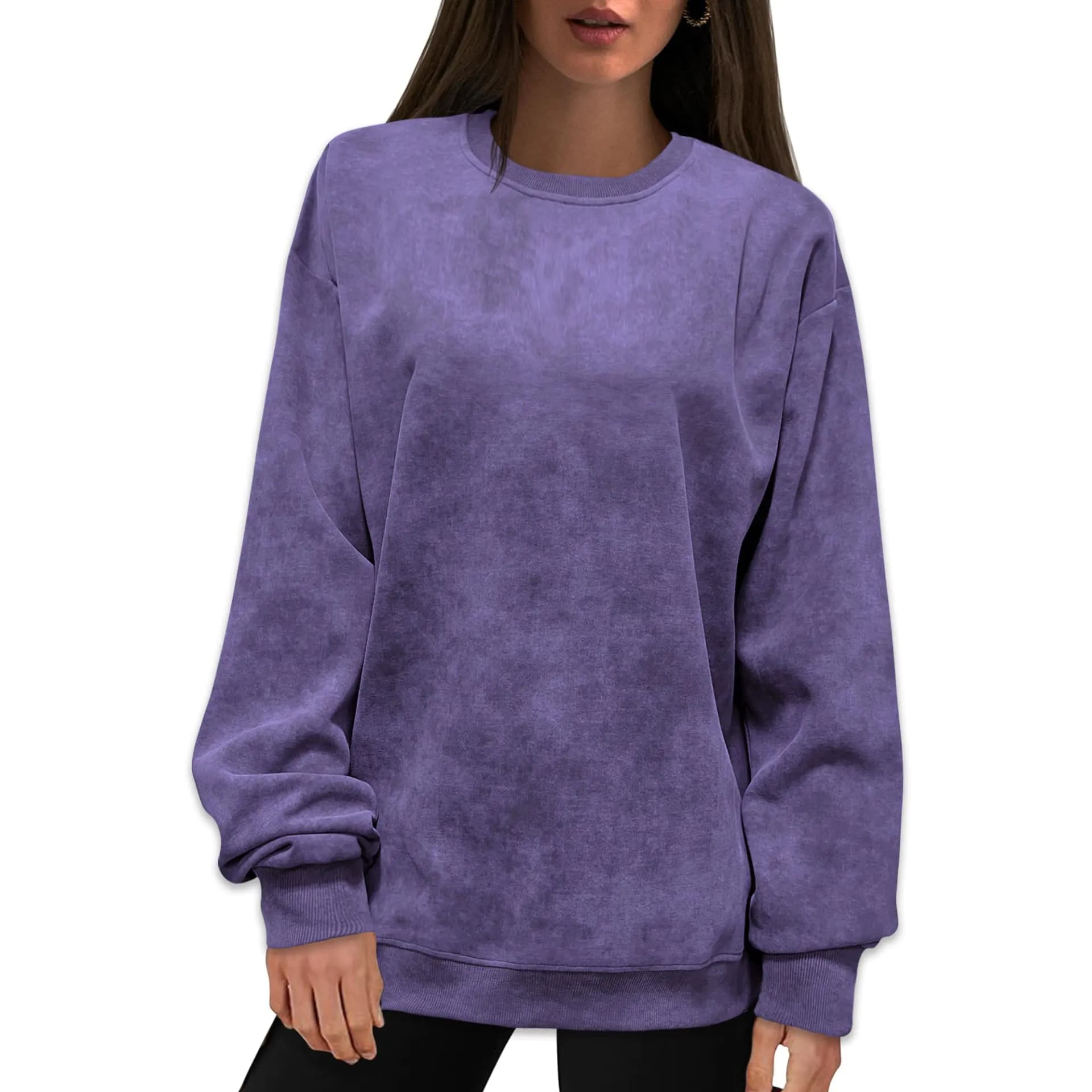 ADIAOA Oversized Sweatshirt for Women Fashion: CrewNeck Causal Basic Fall Clothes Tops Loose Fit Pullove Purple