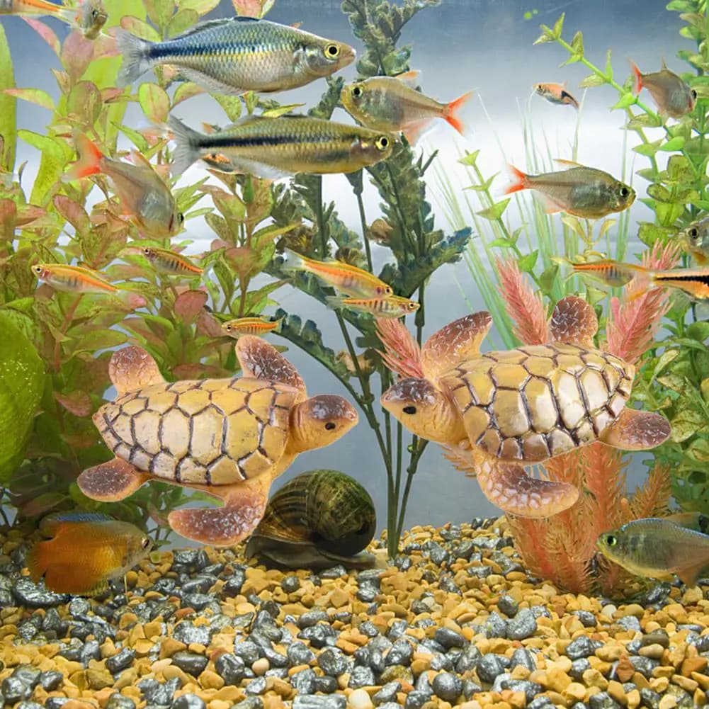 2pcs Mini Sea Turtle Resin Ornaments for Aquariums