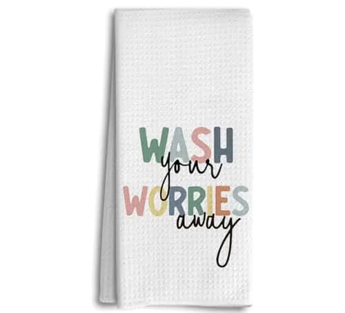 Dwept Wash Your Worries Away Kitchen Towels Colorful Kids Toddler Hand Towels Kids Bathroom Accessories Funny Bathroom Kitchen Washroom Decor Boho Nursery Dish Towels for Kitchen Kids Bathroom
