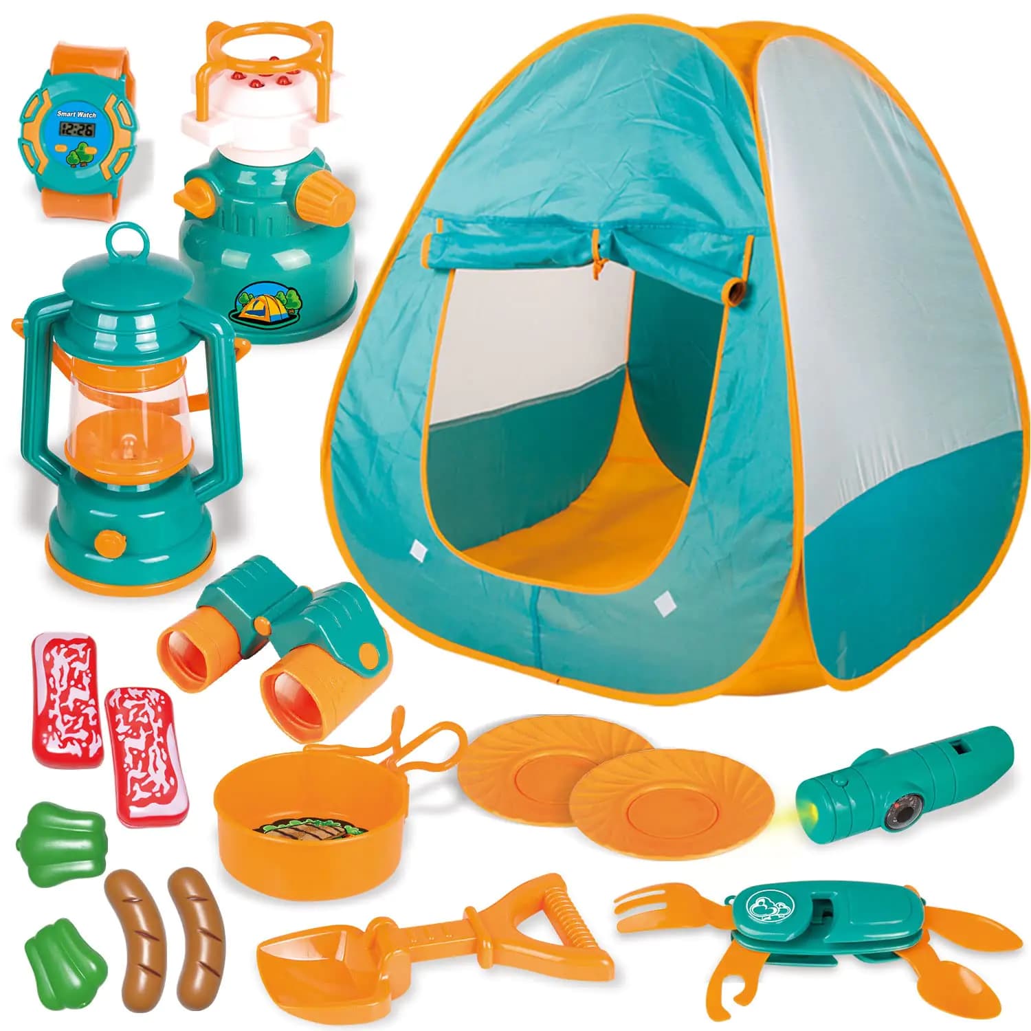 FUN LITTLE TOYS Pop Up Tent with Kids Camping Gear Set Kids Play Tent Outdoor Toys Camping Tools Set for Kids