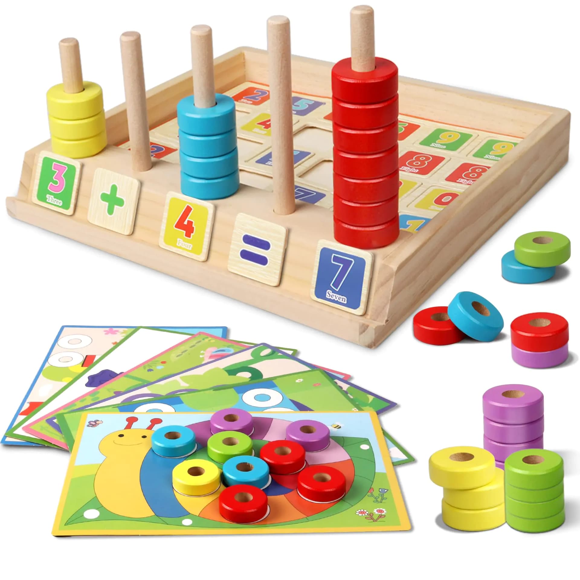 Lydaz Montessori Math Manipulatives Toys Kids Wooden Number Blocks Toys Kindergarten Learning Education Toy Preschool Classroom Must Haves STEM Counting Puzzle Toy Gift for Toddler 3 4 5 6 Years