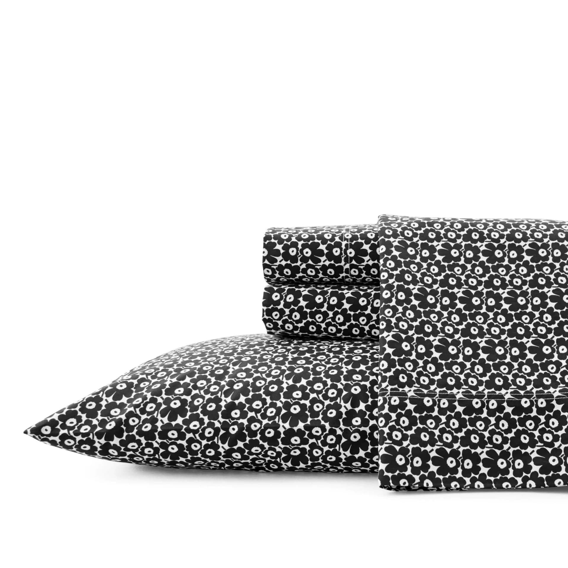 MARIMEKKO - Queen Sheets Cotton Percale Bedding Set Crisp & Cool Home Decor (Pikkuinen Unikko Black Queen)