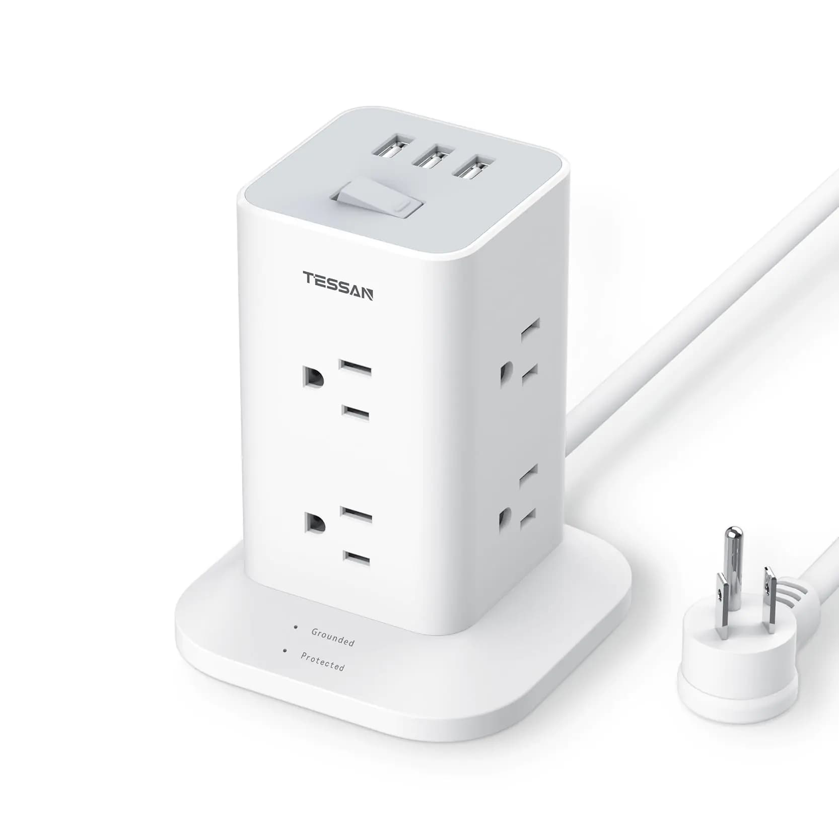 Tower Power Strip with 6 Feet Extension Cord 8 Outlets 3 USB Chargers 1700 Joules Surge Protection Extension Cord with Multiple Outlets 1875W Office Supplies Dorm Essentials Charging Station