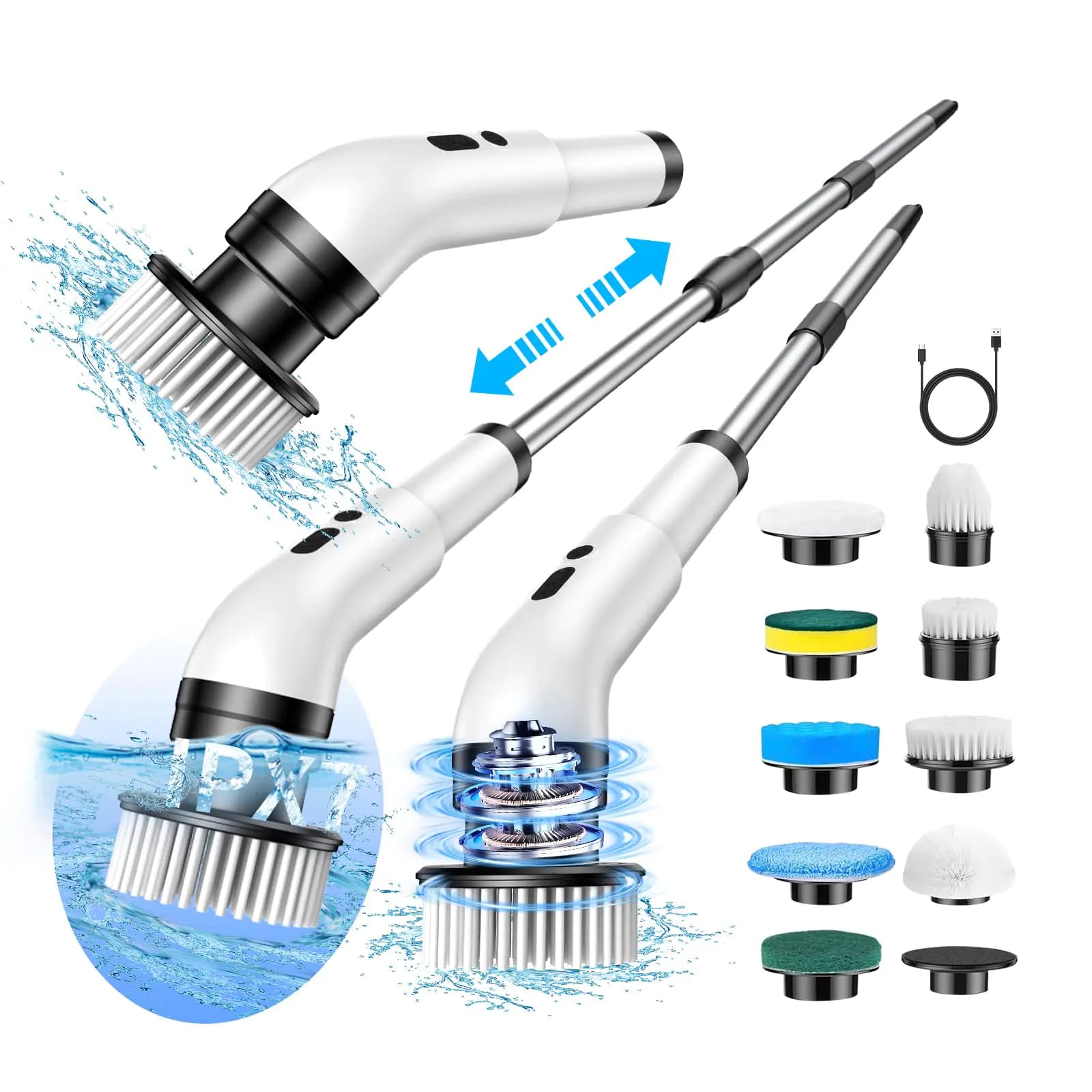 Electric Spin Scrubber with Handle450RPM Cordless Bathroom Shower Scrubber Cleaning Brush for Home with 9 Replaceable Heads3 Speeds for Baseboard Cleaner Tool 90Mins Work Time 4 Adjustable Size