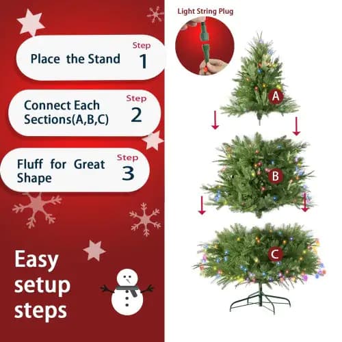 6.5 Feet Artificial Christmas Tree With Metal Brackets, 450 Two-color LED Lights, 1791 Branch Tips Green