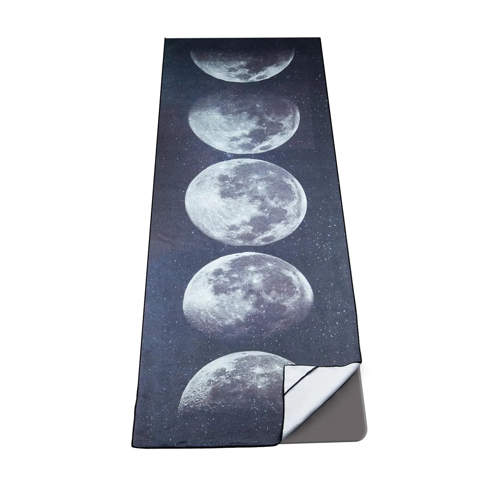 Colorful Star Non Slip Yoga Towel with Corner Pockets for Yoga Mat - Microfiber Mat-Sized Yoga Towel for Hot Yoga - Sweat Absorbent Hot Yoga Mat Cover Towel 70" x 26" - Grey Moon Phases Print
