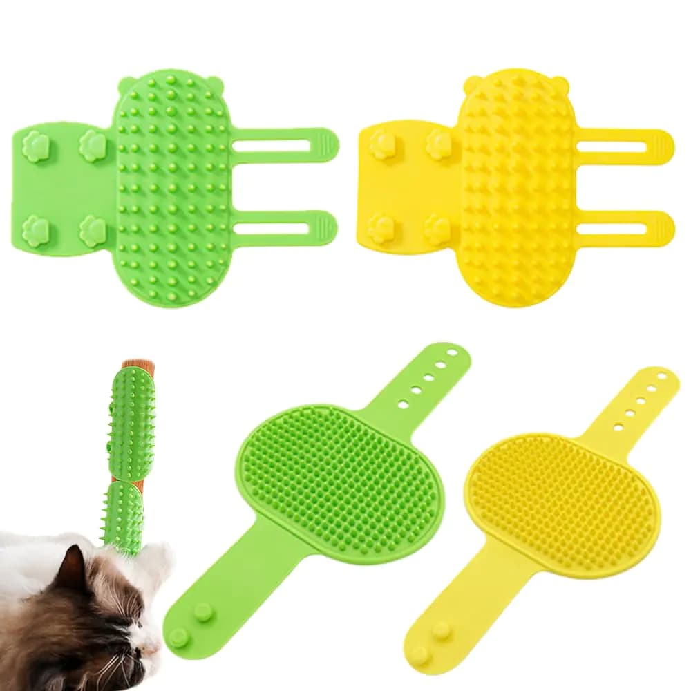 FDKYOEK 4 PCS Cat Self Groomer Silicone Cat Brush Combs Soft Cat Face Scratcher Rubber Cat Massager for Indoor Cats Cat Corner Scratcher Cat Scratching Board Pet Supplies Green and Yellow