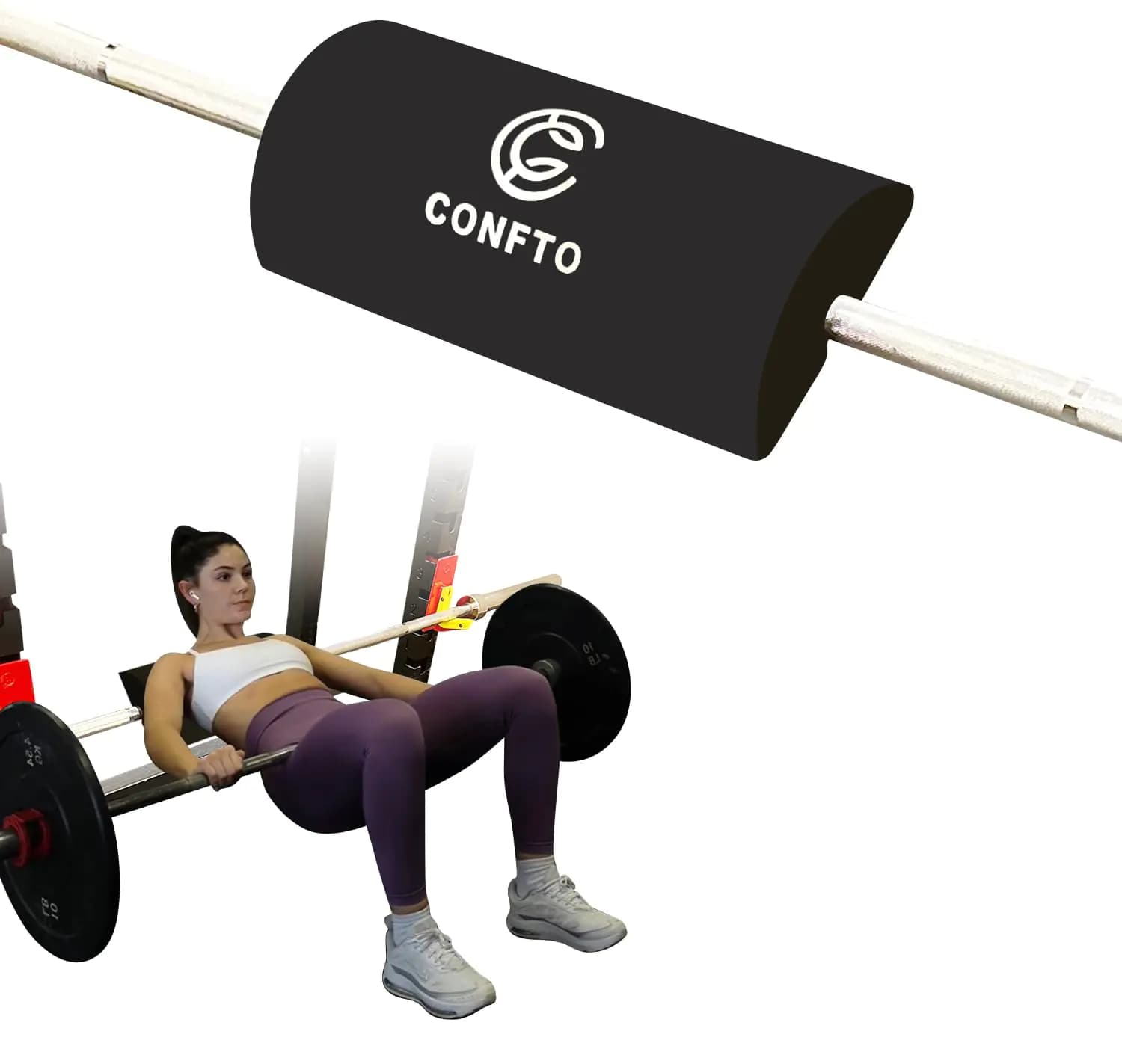 CONFTO Hip Thrust Back Support Fitness Equipment Transform Squat Rack Barbell Bar into Hip Thrust Machine Hip Thrust Bench for Full-Body Workout Fits Standard Olympic Barbell Bar