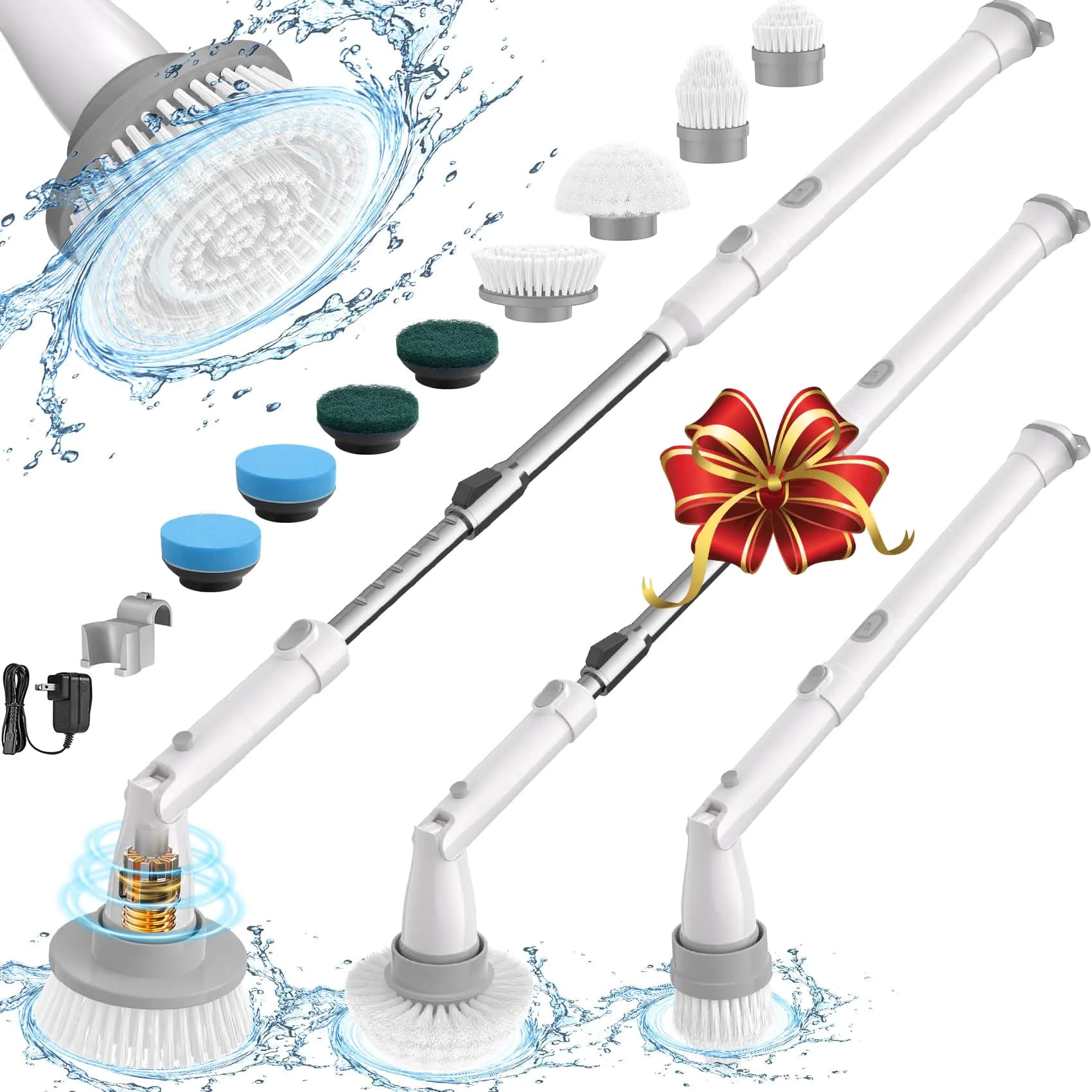 Sweepulire Electric Spin Scrubber SW1 Shower Scrubber with Long Handle 2 Spin Speeds Electric Scrubber for Cleaning with 8 Replacement Brush Heads Bathroom Scrubber for Tub Shower Tile Floor