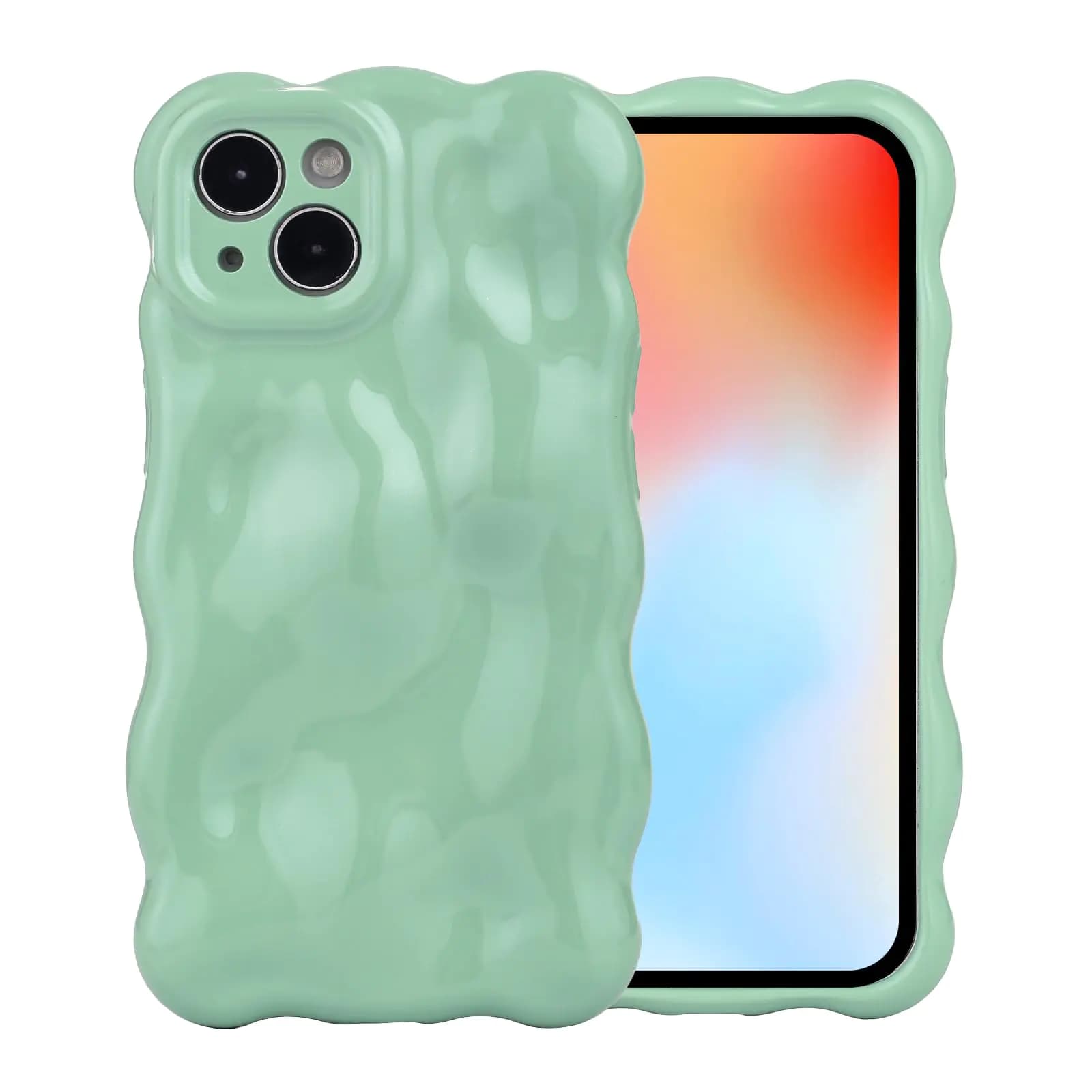 JKLASD Phone Case for iPhone 14 ProCute 3D Meteorite Bubble Water Ripple Pattern Phone Case Curly Wavy Frame Phone Case for Women Girls Soft TPU Shockproof Case CoverGreen