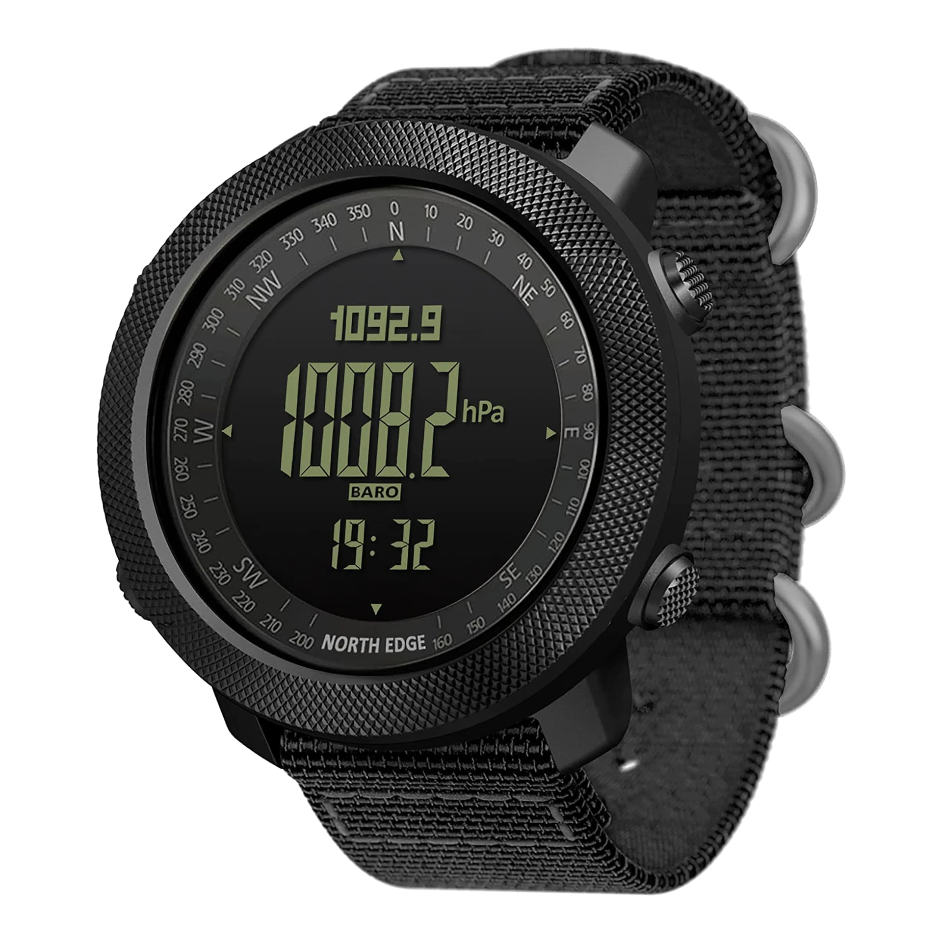 North Edge Apache Tactical Sports Watches for Men Outdoor Survival Military Compass Rock Solid Digital Watches with Durable Band Steps Tracker Pedometer Calories (Black)