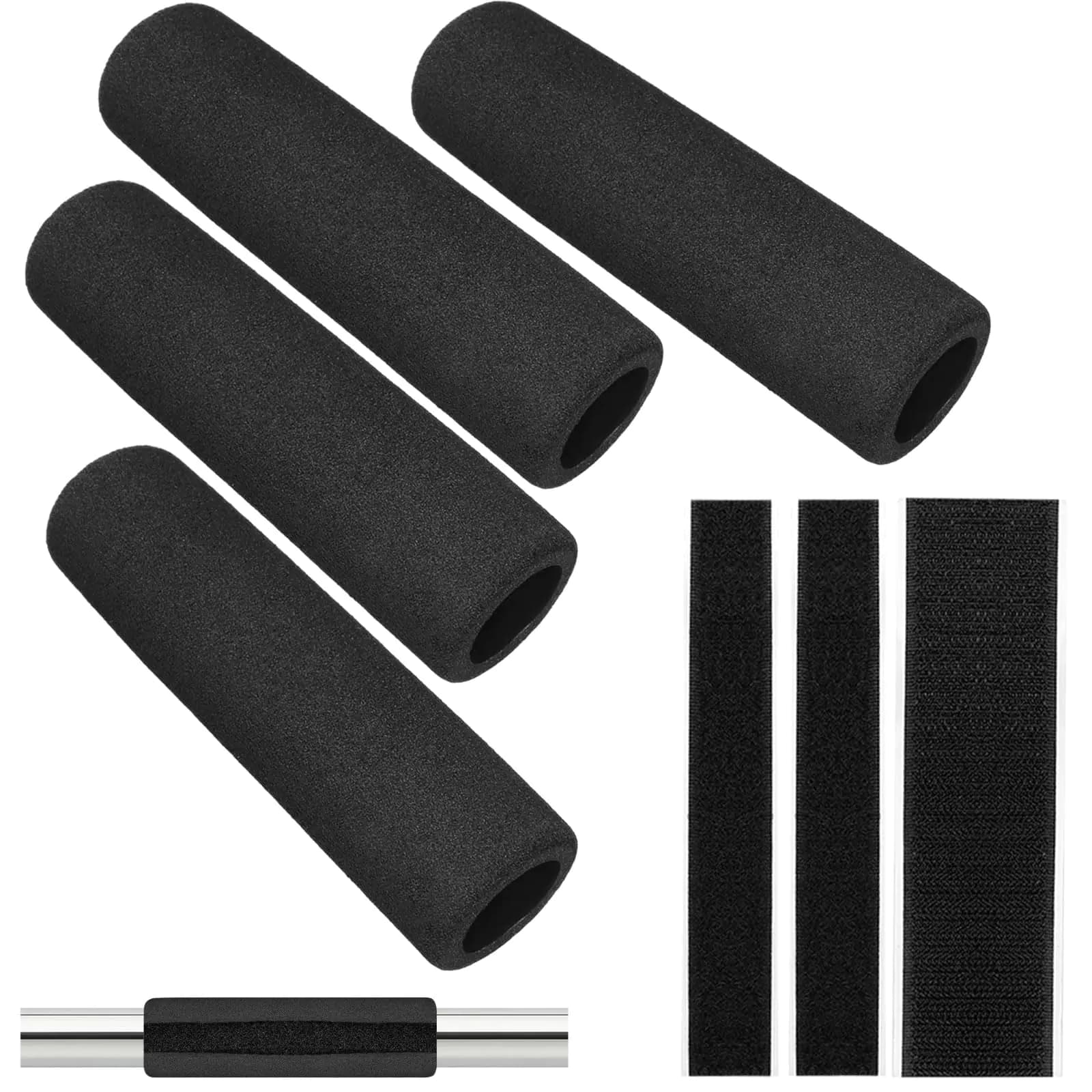 Dexspoeny 16Pcs Handle Grips Set with Hook Surface and Hairline Backing Strips Shock Absorption Foam Handle Covers Comfort Buffer Tube Cover Bike Grips Wrap for Strollers Home Fitness Equipment