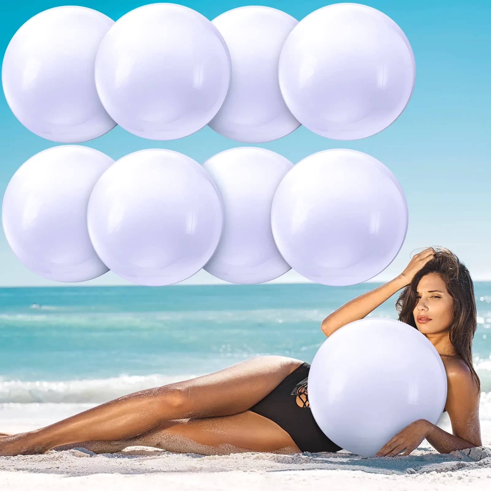 Sinmoe 8 Pieces Inflatable Balls Decorations Solid Beach Ball Inflatable Beach Ball Swimming Pool Party Ball for Summer Beach Pool and Halloween Party Favor(White 16 Inch)