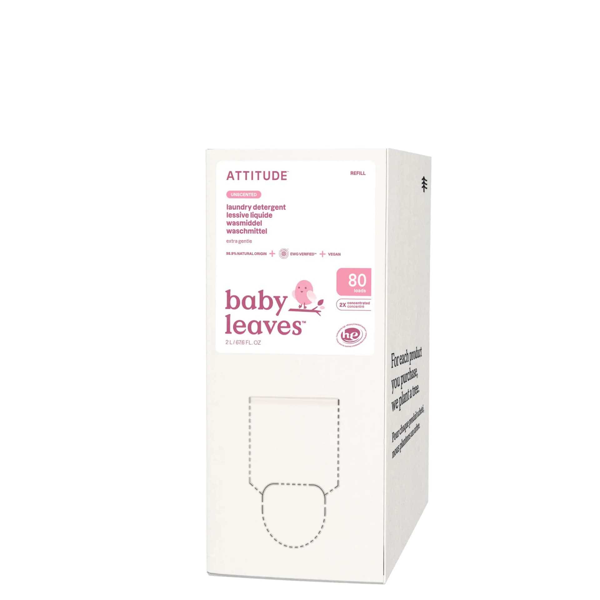 ATTITUDE Baby Laundry Detergent EWG Verified Plant and Mineral-Based Formula HE Compatible Vegan Household Products Unscented 80 Loads 67.6 Fl Oz