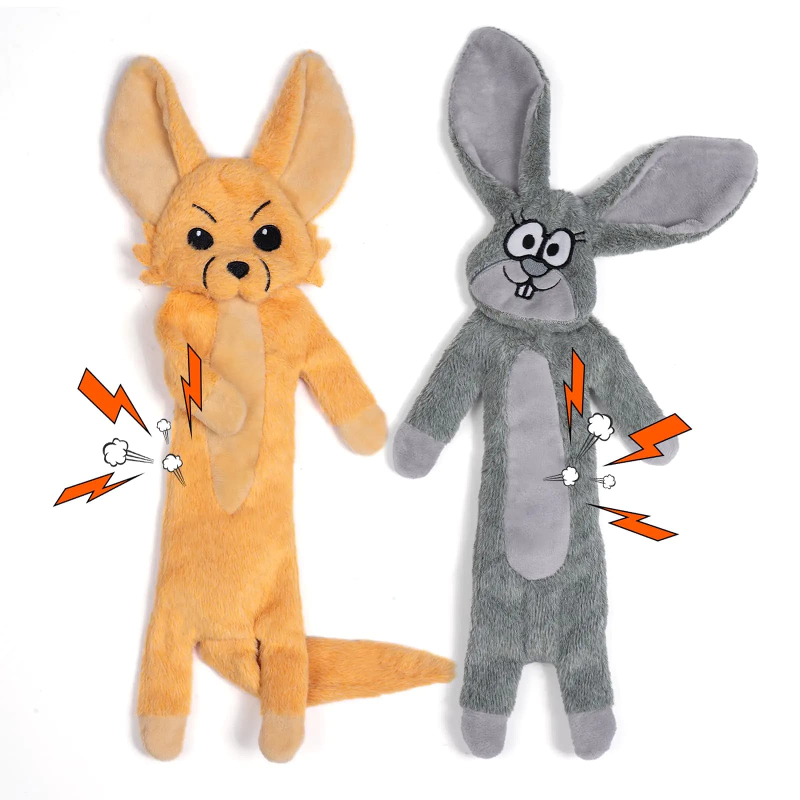 UNISE Squeaky Dog Toys No Stuffing Dog Toys for Aggressive Chewers Crinkle Dog Toys to Keep Them Busy Puppy Teething Chew Toys Large Dog Toys for Large Dogs Medium Small Breeds (Bunny&Fox)