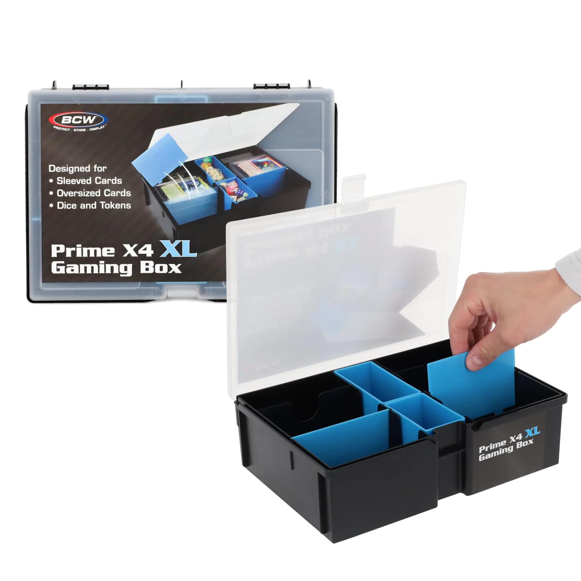 BCW Prime X4 XL Gaming Box | Playing Card Storage Box for Decks and Game Accessories Includes Removable Dividers and Dice Trays | Trading Card Storage Box for Gaming | Pokemon MTG Naruto Cards
