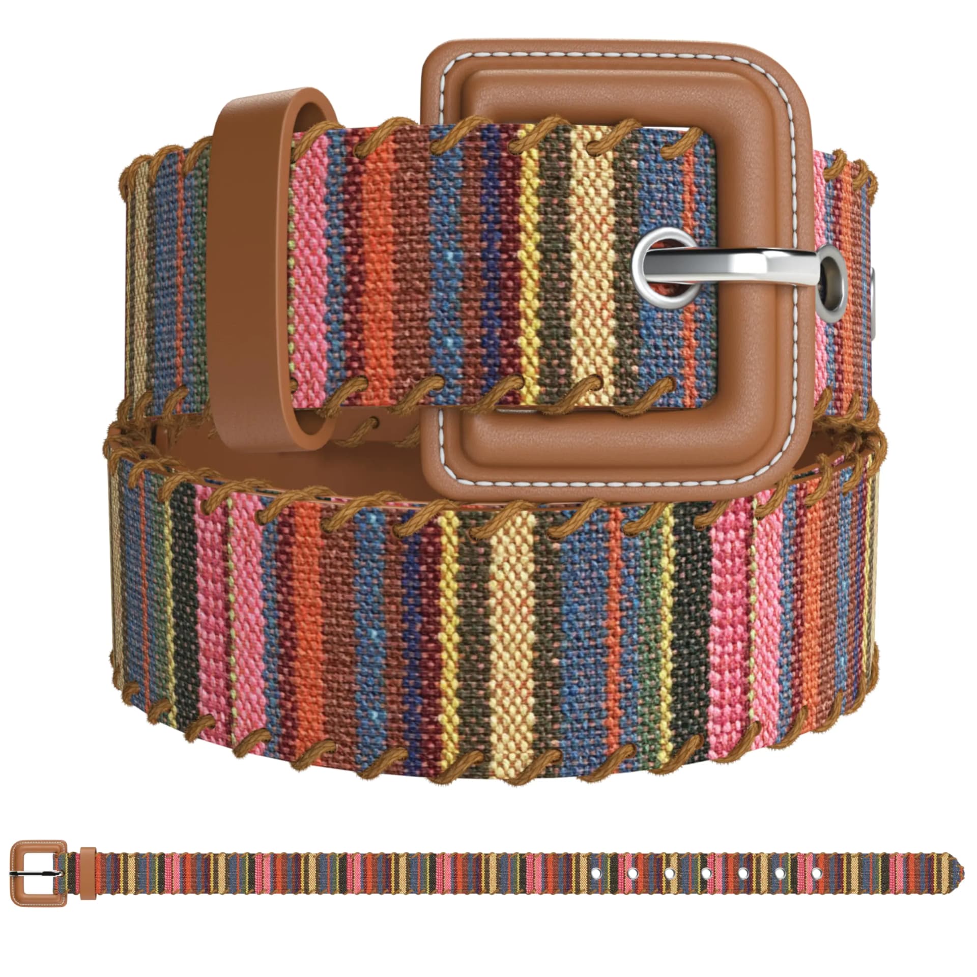 SUGOWEAR Woven Leather Boho Brown Belt for Women: Fashion Casual Jean and Dress Waist Belt