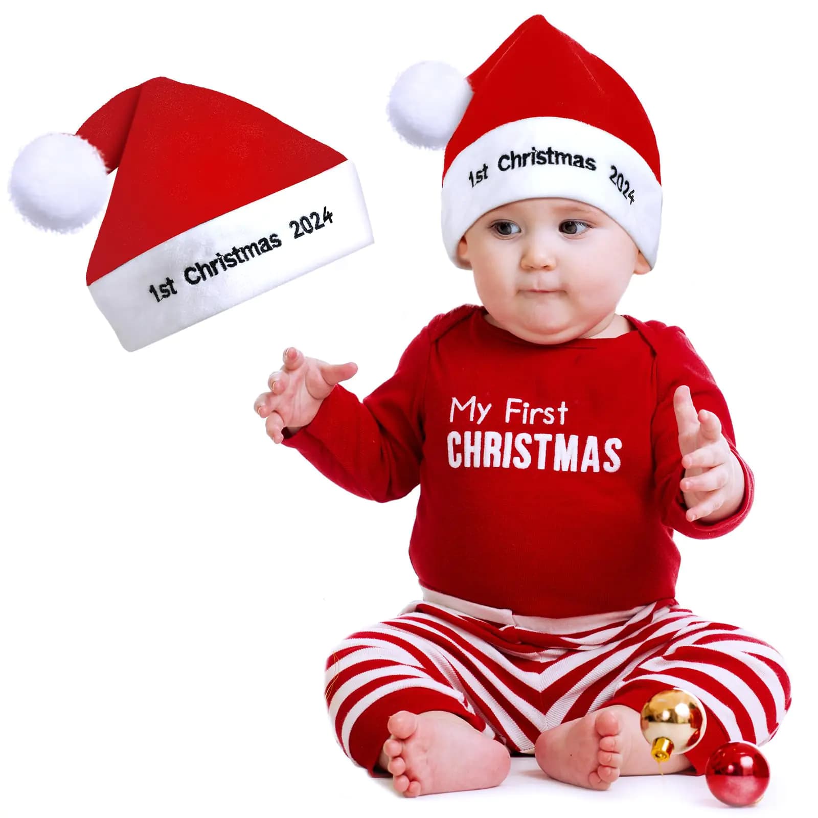 Eurzom 2024 First Christmas Santa Hat Baby Winter Xmas Santa Hat Infant Santa Hats for Toddler Newborn(Red 3-9 Months)
