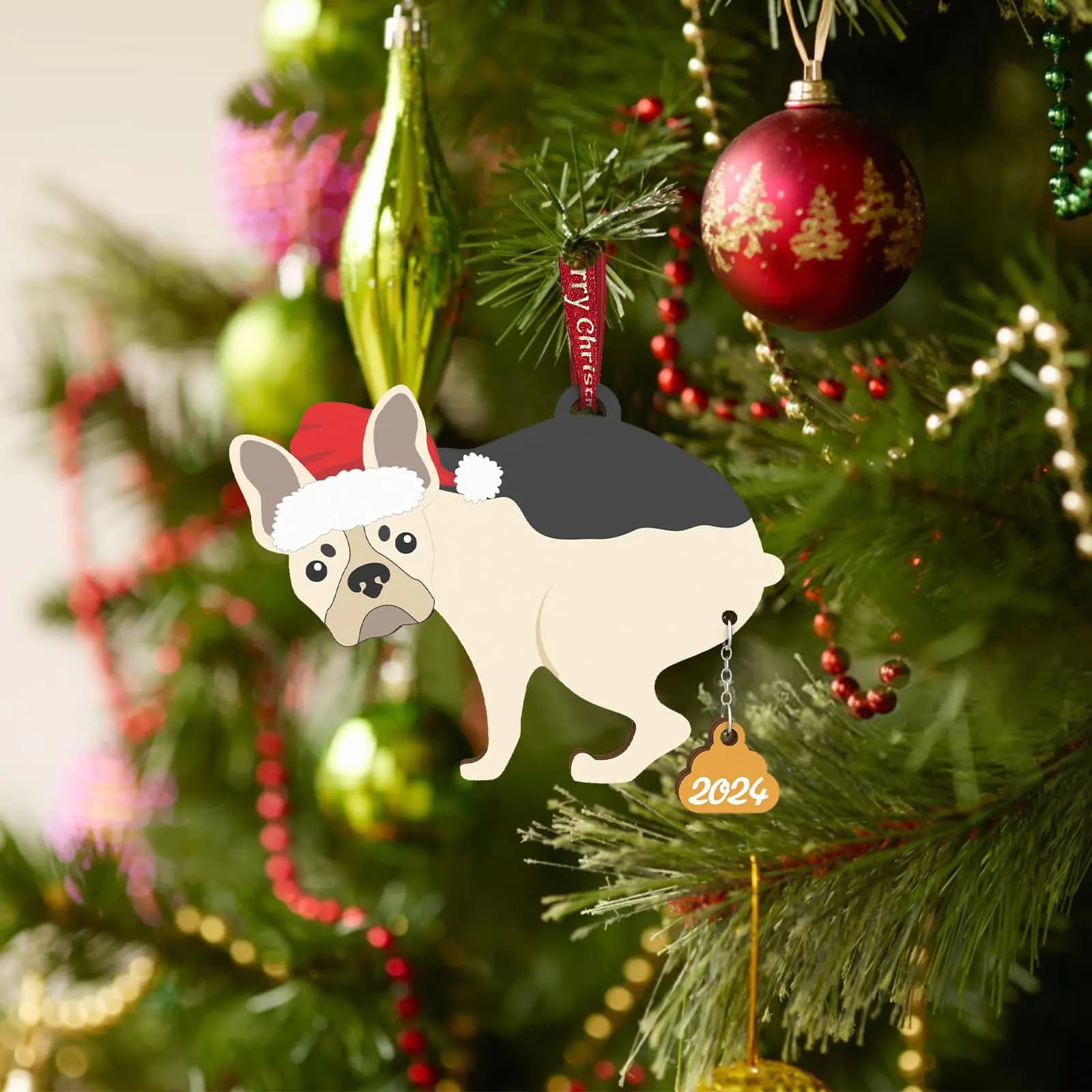 Pet French Bulldog Christmas Ornaments Funny Dog Ornaments for Christmas Tree Wood Laser Engraved Christmas Ornaments 2024 (French Bulldog)