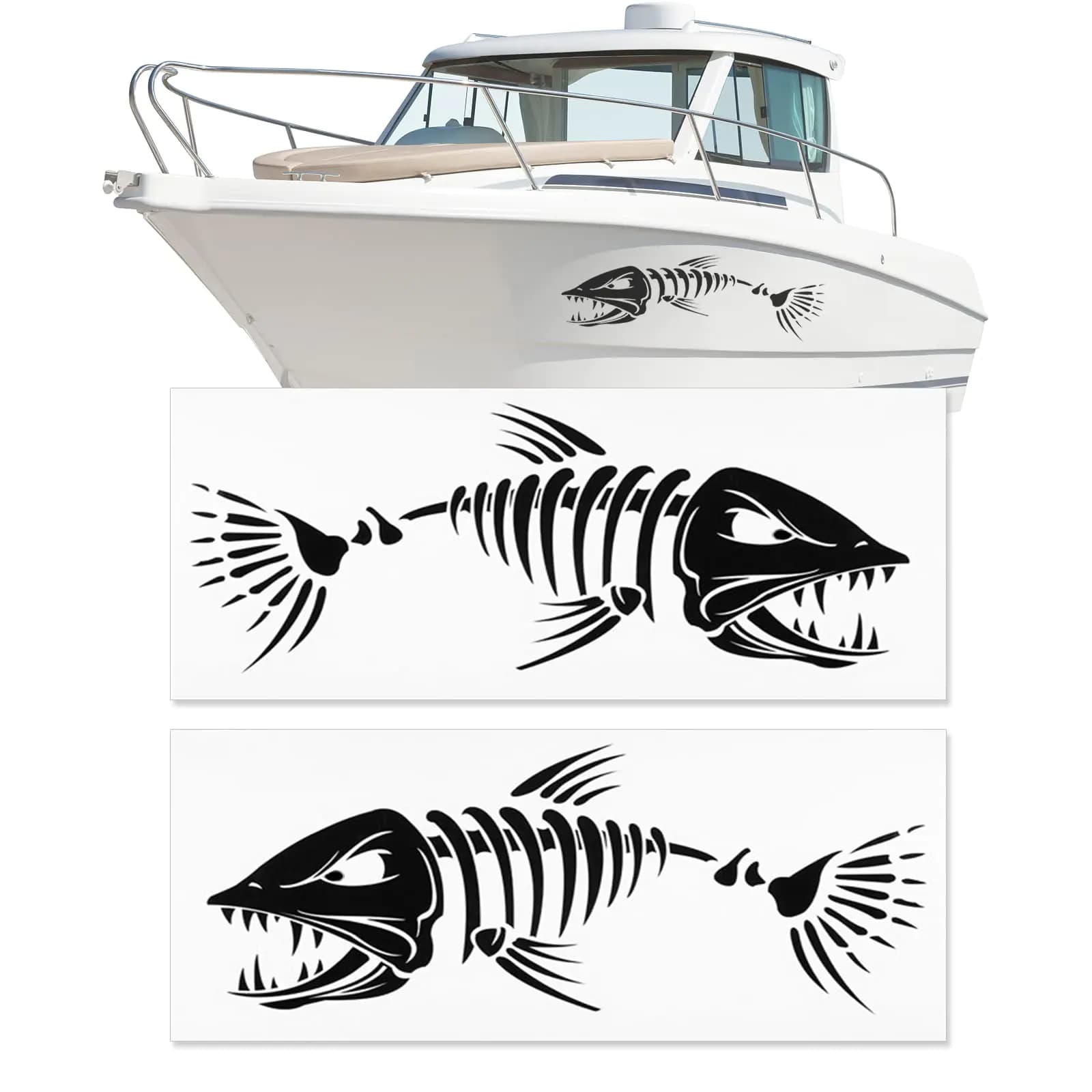 Boat Skeleton Fish Decals - Marine Shark Bone Decoration Fishing Stickers Graphics Accessories for Canoe Kayak Car SUV 11" x 38" 2 PCS (M)