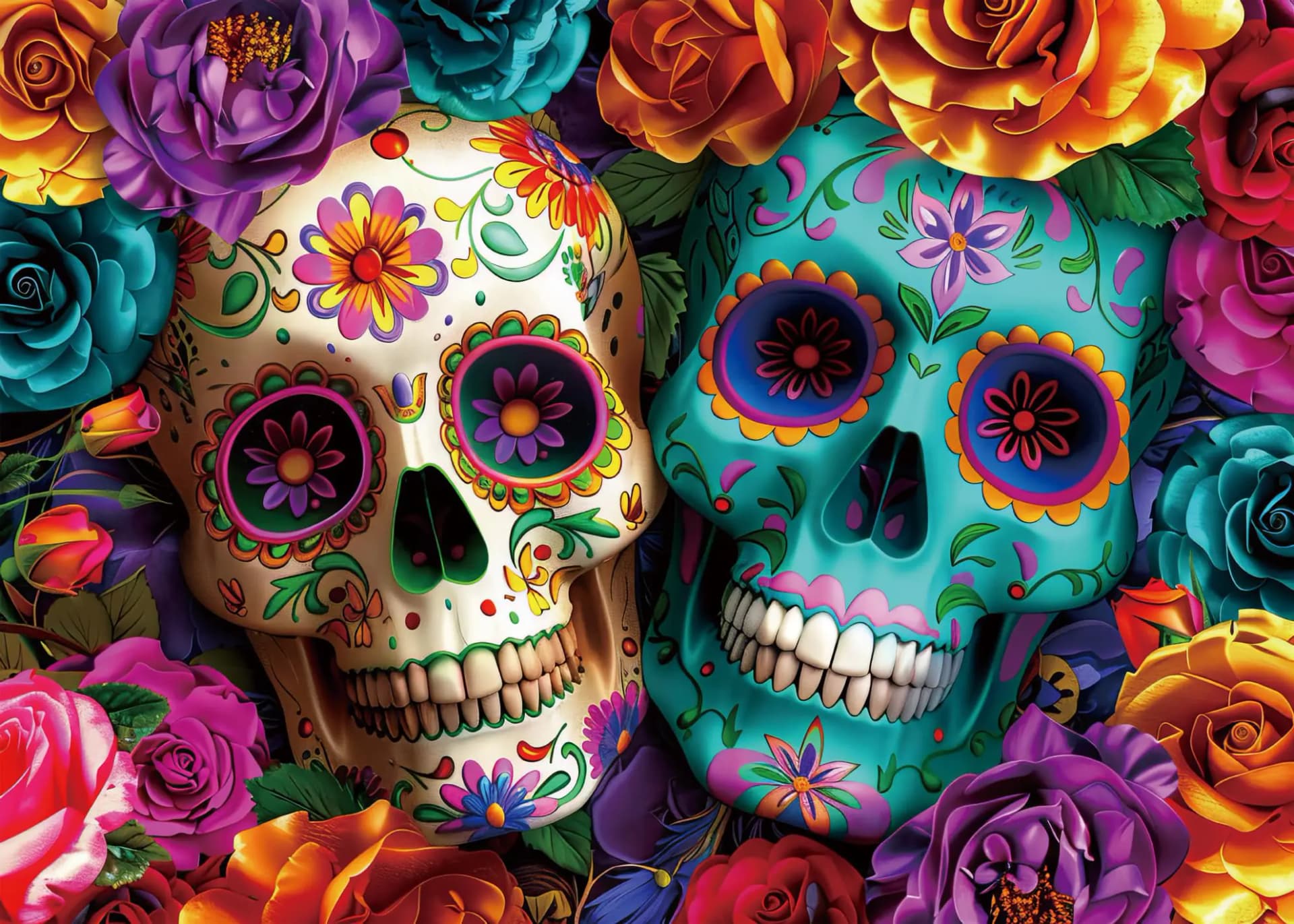 BUHAH Halloween Skeleton Puzzle Horror Puzzles for Adults 1000 Pieces Colorful Flower Jigsaw Puzzles Spooky Skull Holiday Floral As Decoration