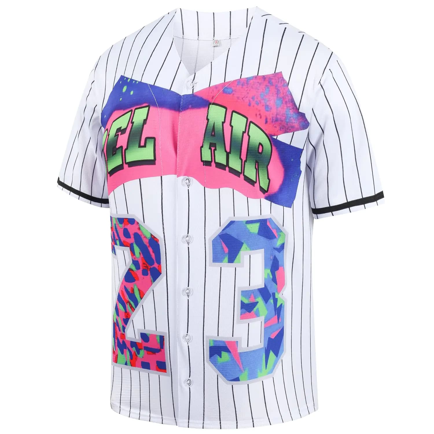 kioken Bel Air Baseball Jersey90s Hip Hop Clothing for Men and Women Short Sleeves T Shirt for Party(White Stripe S)