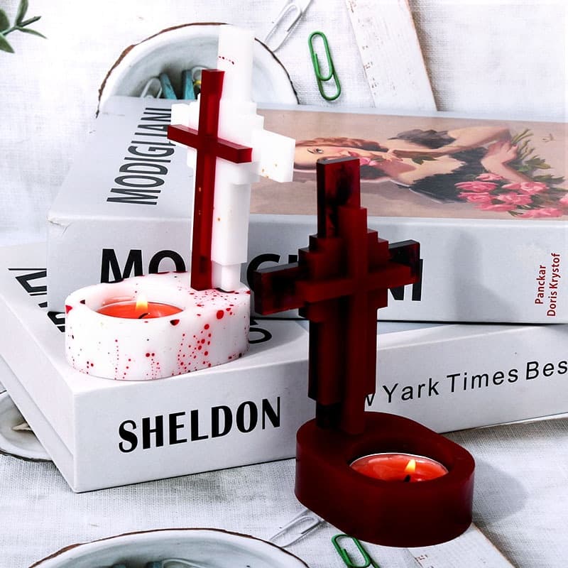 Cross-shaped Candle Holder Halloween Candle Ornament Silicone Mold