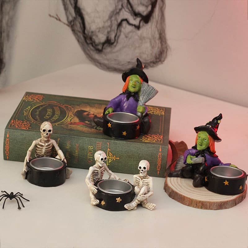 Witch Skull Resin Candle Holder Ornament Party Table Craft Decoration