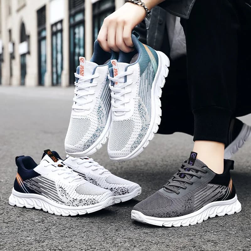 Men's Breathable Woven Lace-Up Running Sneakers