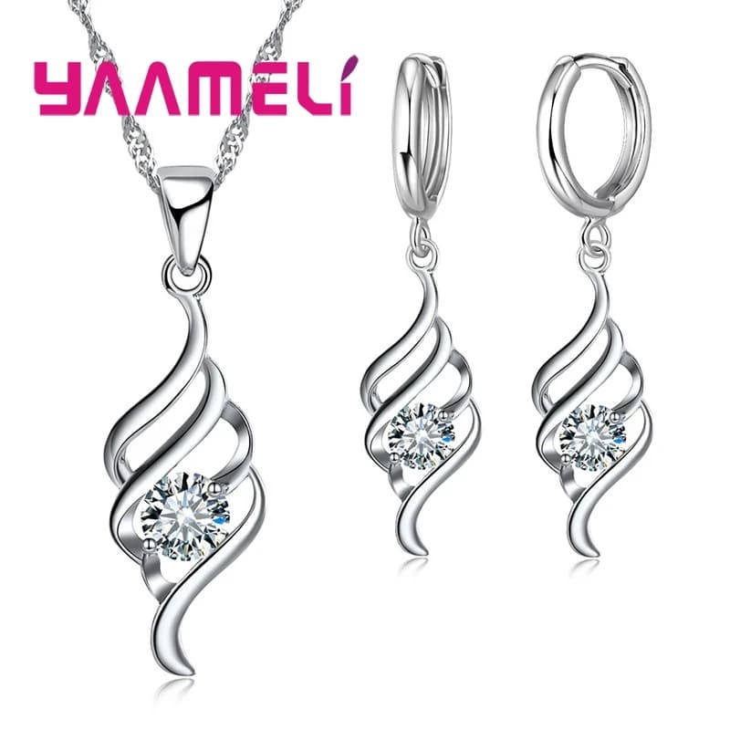 Sterling Silver Charm Pendant Necklace Earring Set