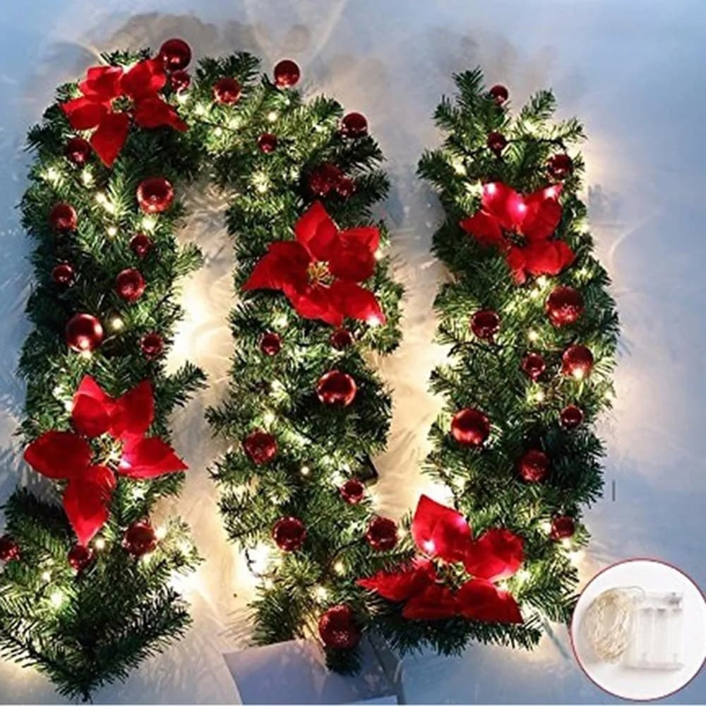 Christmas Rattan Garland with Lights, 2.7M