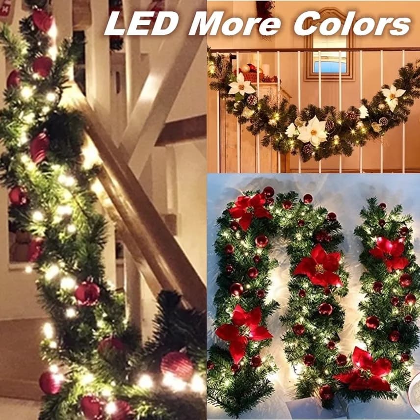 Christmas Rattan Garland with Lights, 2.7M