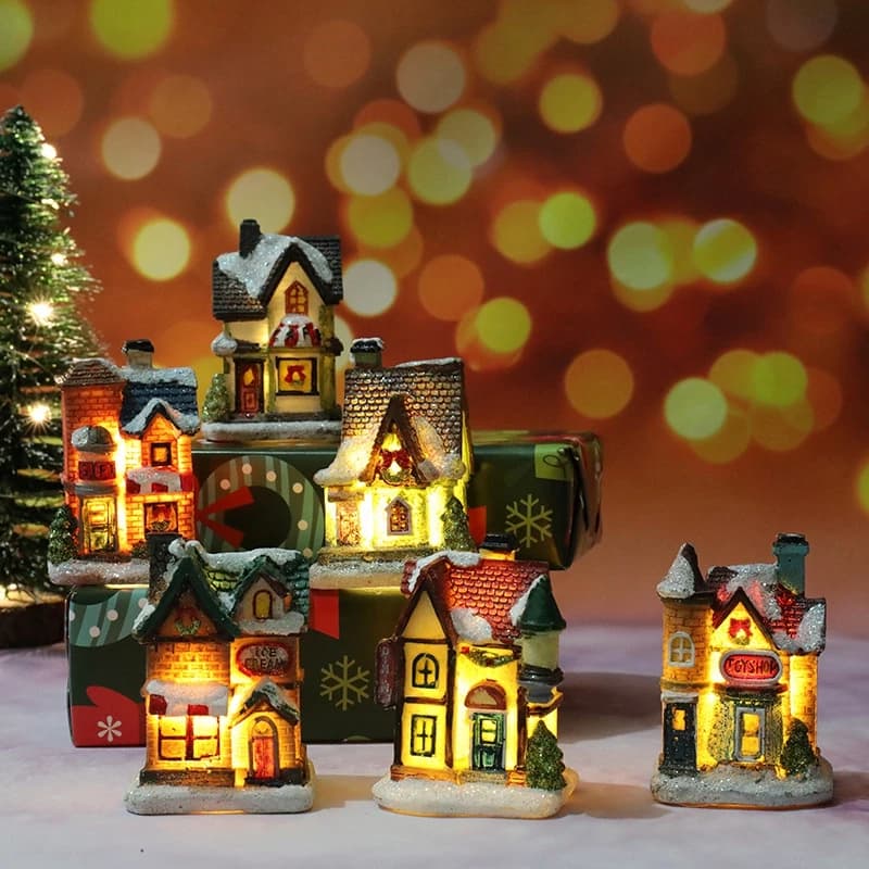 Christmas House Light Ornament With Battery