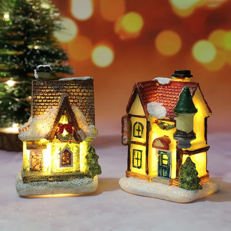 Christmas House Light Ornament With Battery