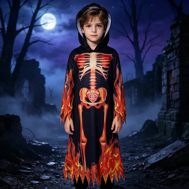 Halloween Hooded Robe Skeleton Cosplay Costume