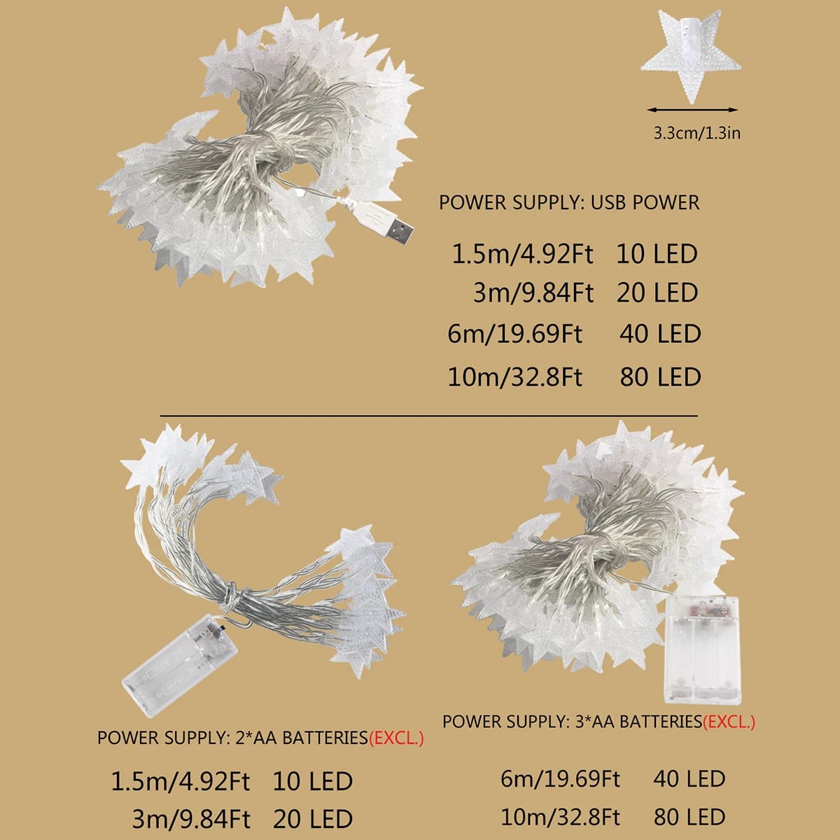LED Star Fairy String Lights Warm White