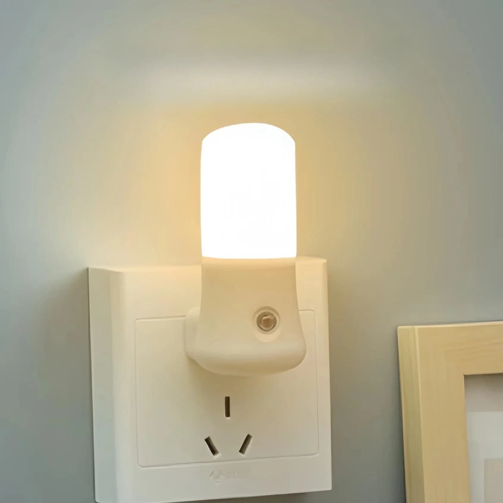 LED Night Light White Push Button Wall Socket