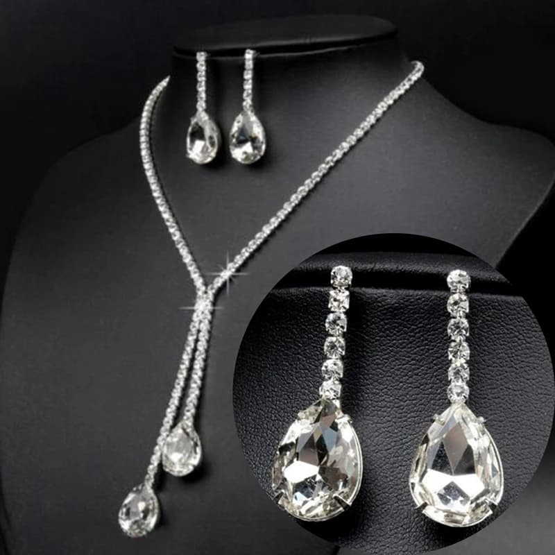 Wedding Bridal Crystal Water Drop Jewelry Set