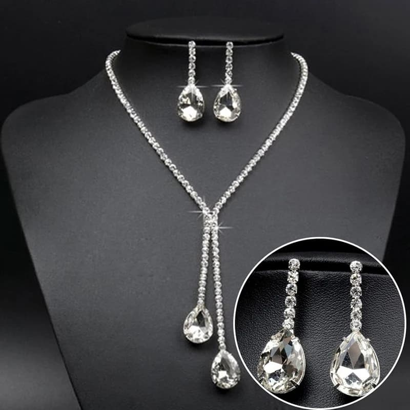 Wedding Bridal Crystal Water Drop Jewelry Set