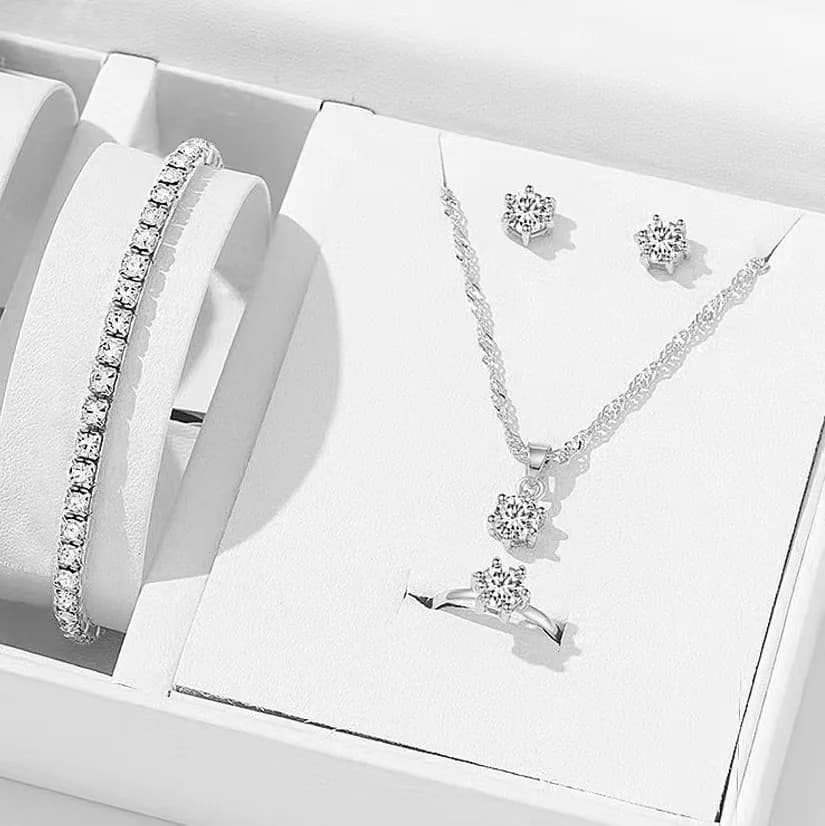 Crystal Zirconia Jewelry Set with Ring Necklace Bracelet