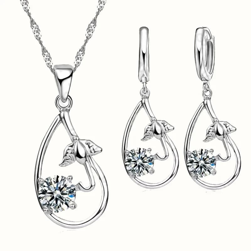 Wedding Bridal Jewelry Set Sterling Silver Necklace