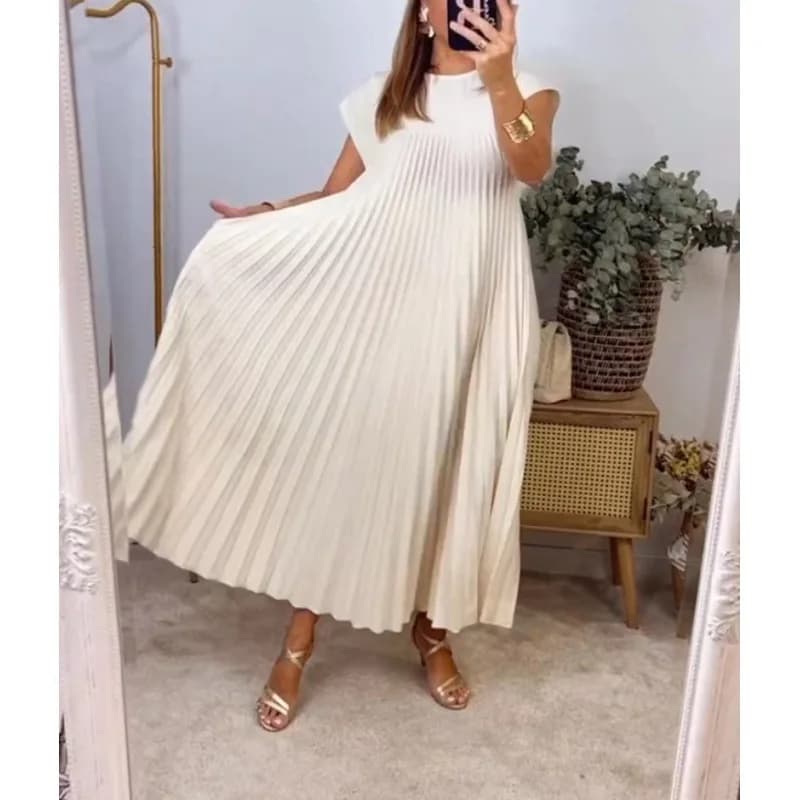 Women's Casual Sleeveless Pleated Round-Neck Dress