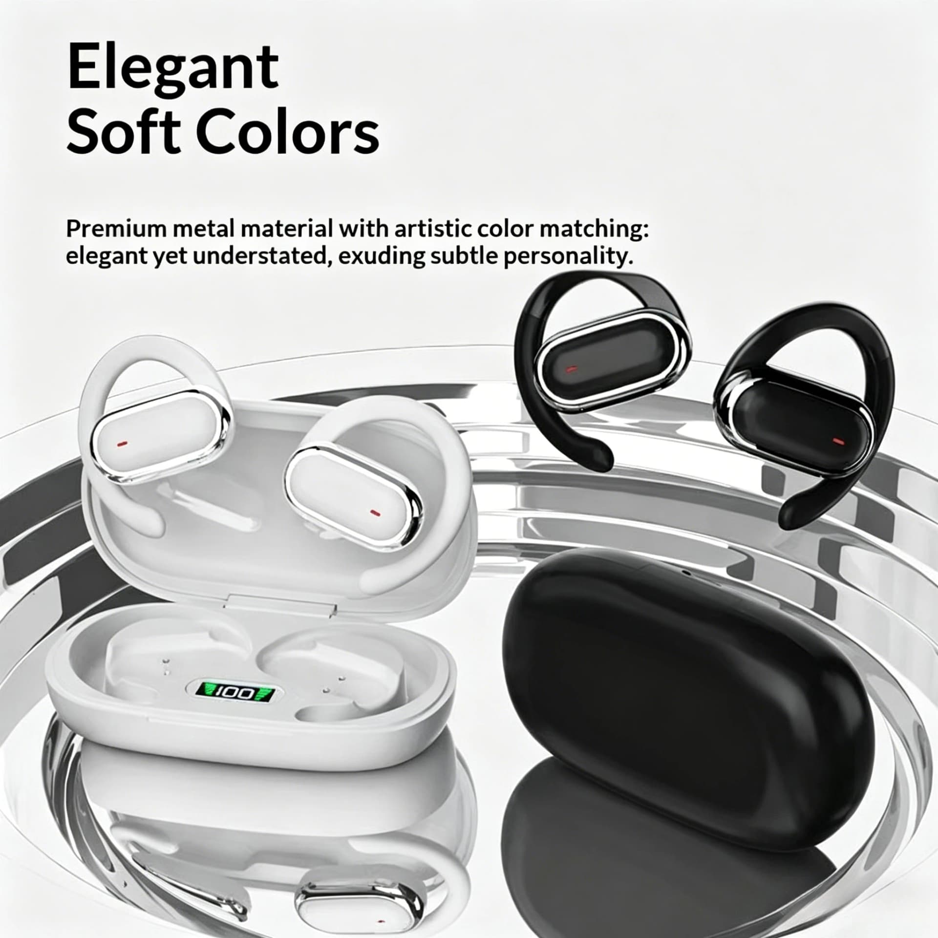 Wireless Earhook Earbuds with LED Display