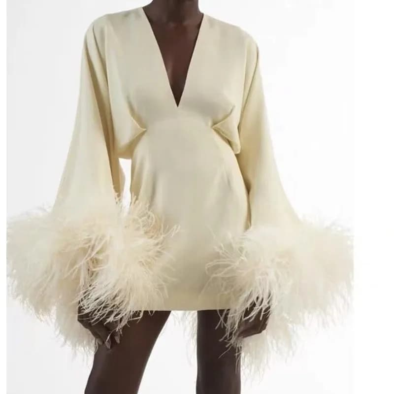 Women's Feather Trim Dress