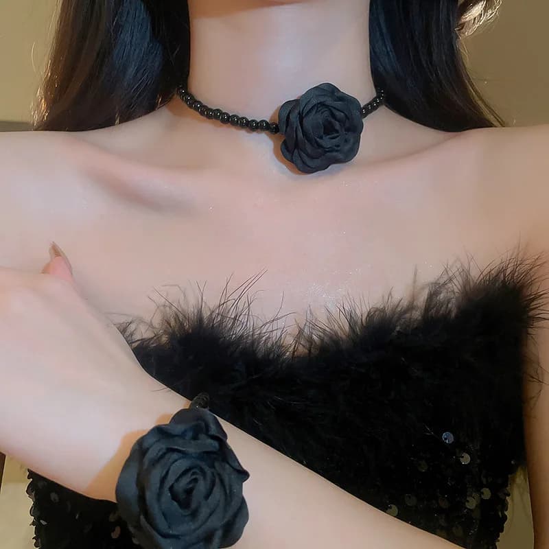 Fabric Flower Jewelry Set Four Pieces