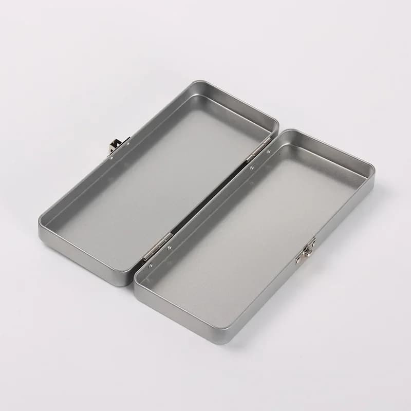Silver Gray Metal Storage Box with Lid