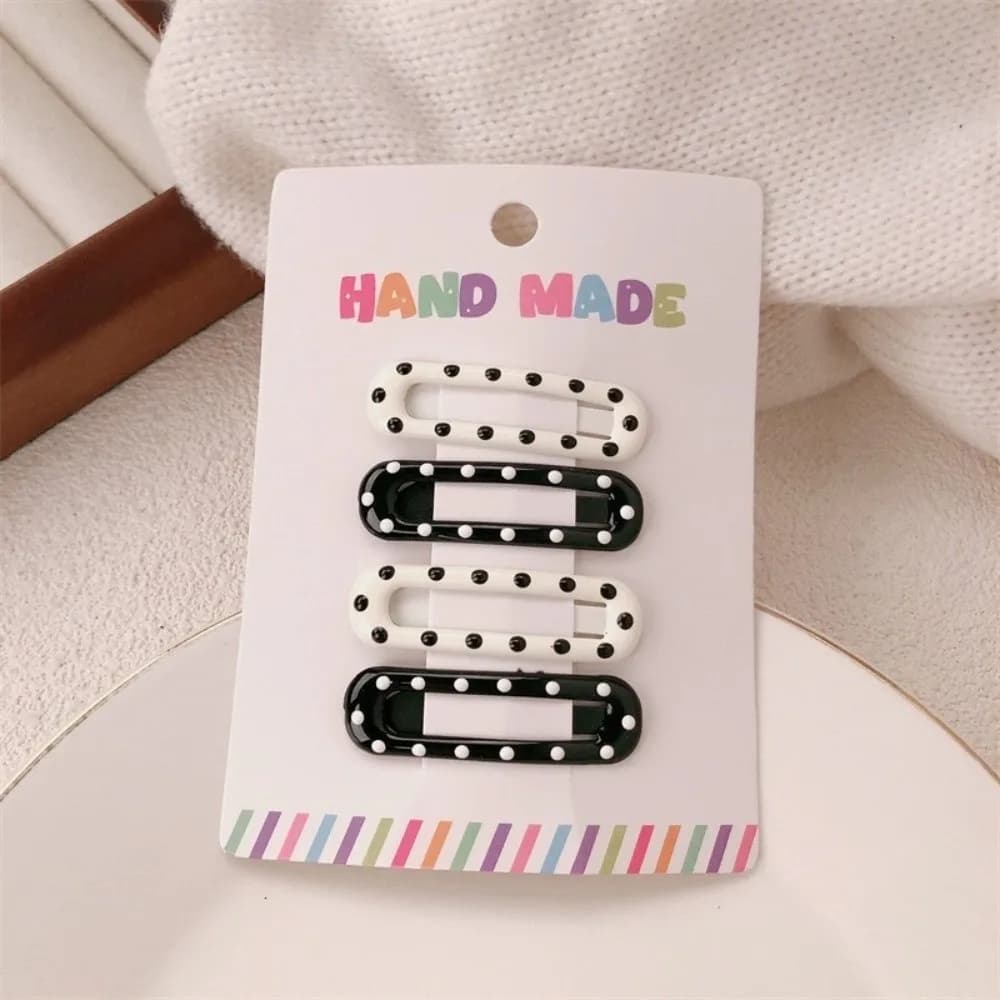 4pcs/set Headwear Black White Dot Hair Clips Geometric Cute Hairpin Sweet Barrettes Hair Accessories