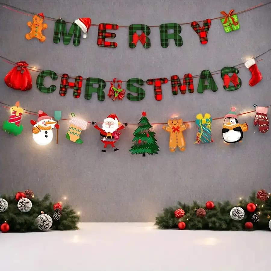 Christmas Party Decoration Banner and Ornaments Set